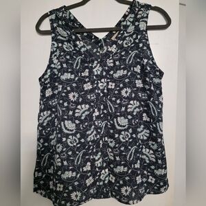 LOFT Navy Floral Sleeveless V-Neck Top
